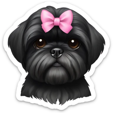 All black Shih Tzu with a pink bow on each ear sticker