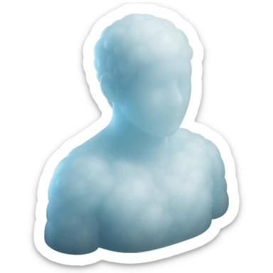 person, shoulder up, front view, entirely made of bright volumetric clouds, matte glass style sticker