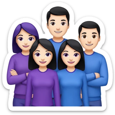 4people 2 men and 2 women. with black hair and white skin. ready to create a team. with blue and purple clothes sticker