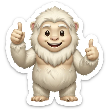 yeti, full body, full fur, thumbs up, smiling, winking sticker