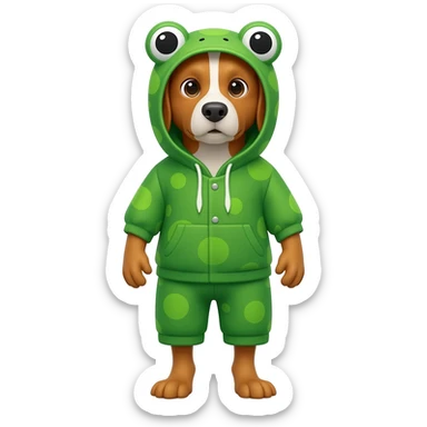 Dog wearing a frog coat sticker