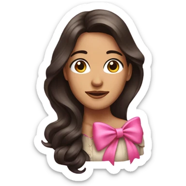 woman with long dark brown hair with big pink bow sticker
