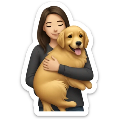 Brunette hugging golden retriever  sticker