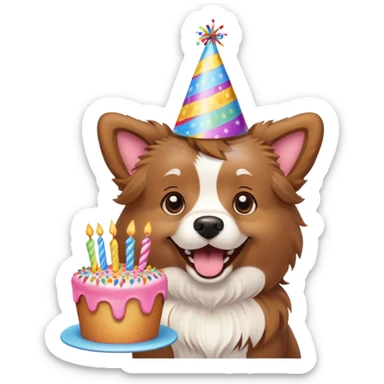 Dog with birthday cake sticker