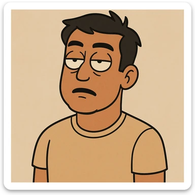 tan skinned man, short black hair, rolling his eyes, simple style sticker