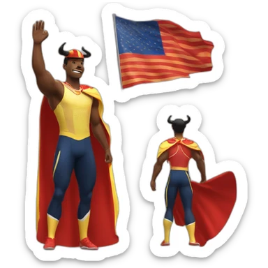 track and field athlete with open arms waving to the crowd. with a bullfighter's hat on his head. and a bullfighting cape in his arm. sticker