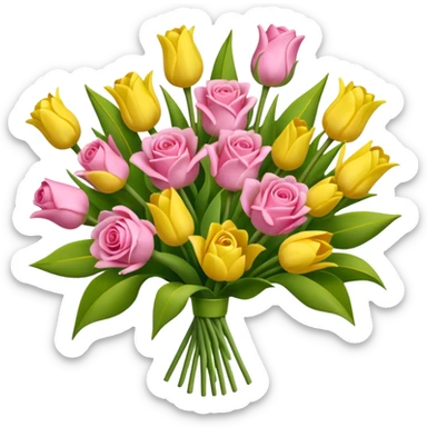 A mixed bouquet of pink roses and yellow tulips sticker