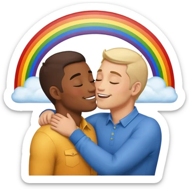 make 2 seductive men kissing and holding flying on a rainbow sticker