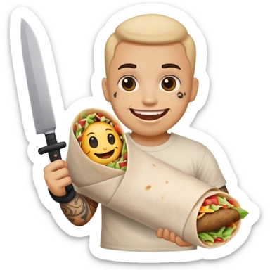 Happy emoji scary with a burrito and knife (tattooed) sticker