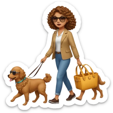 curly hair Woman walk with dog sticker