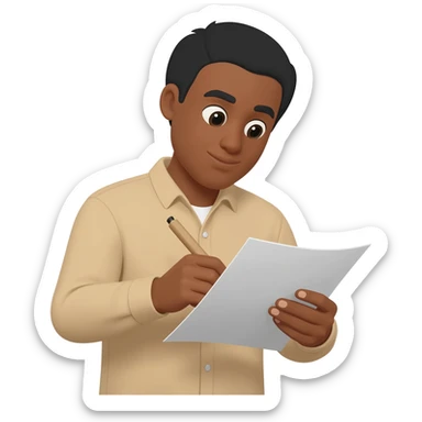 light tan , black hair writing on paper sticker