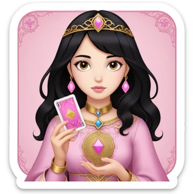 black hair girl with pink pink tarot gold cards sticker