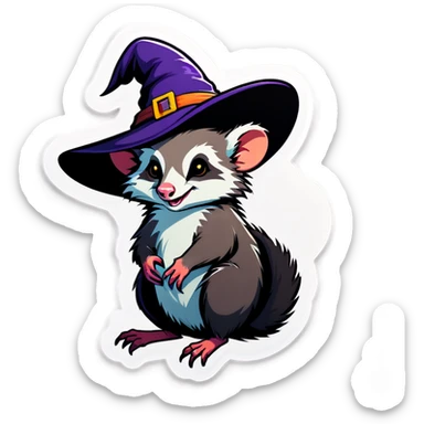 Possum in a witch hat sticker