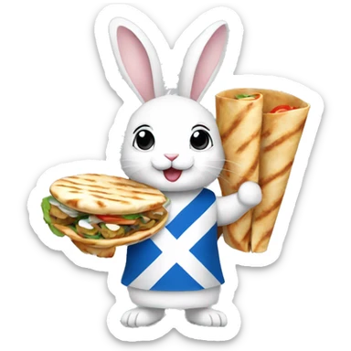 Bunny rabbit wearing Greek flag and holding gyros pita wrap sticker