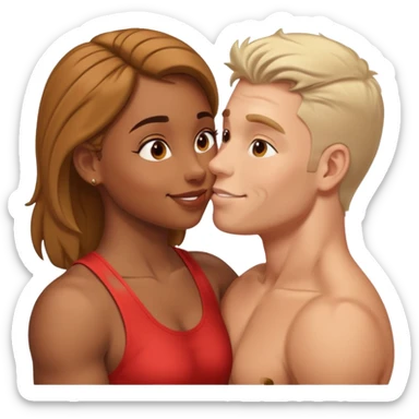 buff white man Kissing brown girl sticker