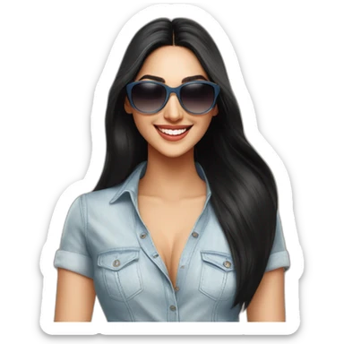 Kiara Advani front looking smiling long black straight hair indian girl wearing round sunglasses sticker