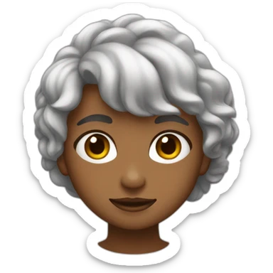 una adolescente con pelo rizado y marron medio oscuro con ojos achinados marrones y poco morena sticker