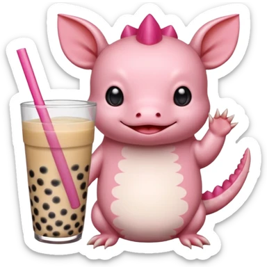 Axolotl waving while drinking boba tea sticker