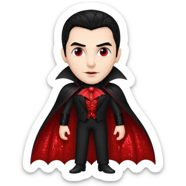 Count Dracula from Universal Monsters with jet black hair, black and red sequin outfit  sticker