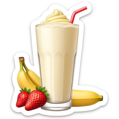 protein shake with banana and strawberries around sticker