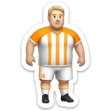 Fat white man play soccer orange sticker