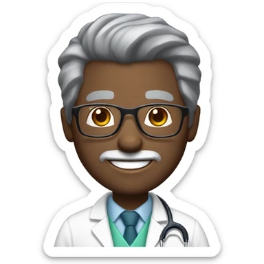 African-American doctor with gray hair, faded haircut, glasses, five o’clock shadow gray beard and short gray hair smiling  sticker