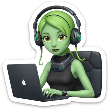 lady alien with ony gaming  laptop. sticker