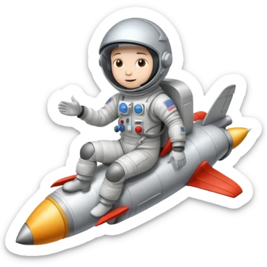 astronaut siting on top of rocket taking off sticker