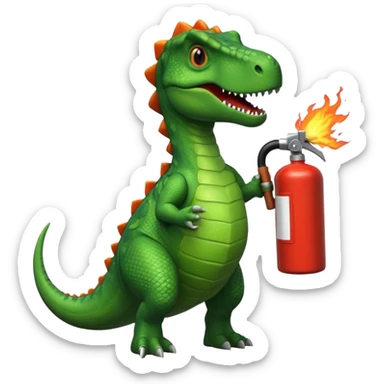 Dinosaur with a fire extintor sticker