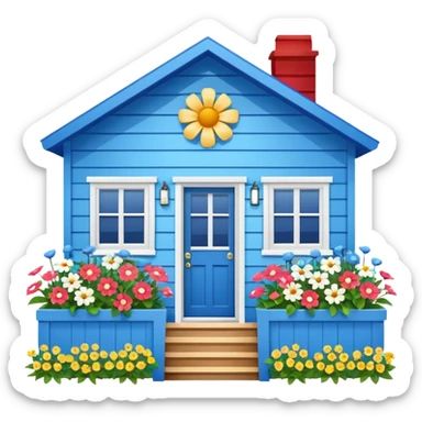 Craftsmen beach house blue with flowers  sticker