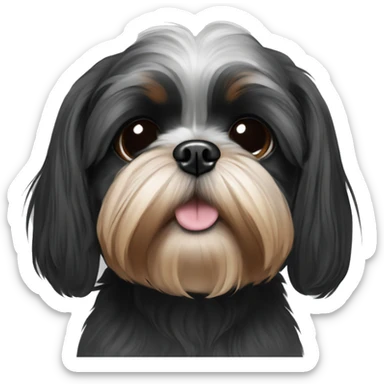 Shih tzu black puppy, yorkie coloring with light colored thick eyebrows. Round face  sticker