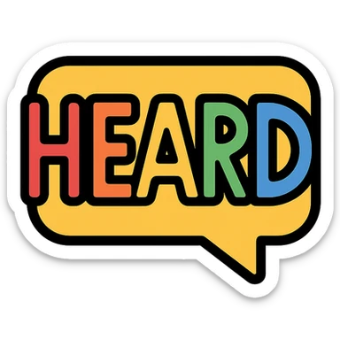 'HEARD' text in a colorful outlined icon style emoji sticker