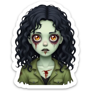 girl zombie with black long curly hair, emo style sticker