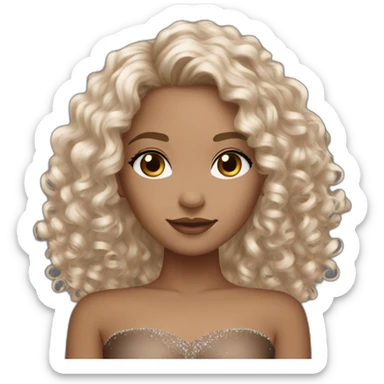 Mixed girl /curly long hair, brown cinnamon color/ with dark brown eyes / with a diamond dress sticker