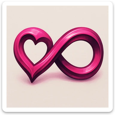 A pink infinity symbol with very expressive, deep shadows and highlights, the heart integrated into the left loop of the infinity, blending smoothly with the overall shape. sticker