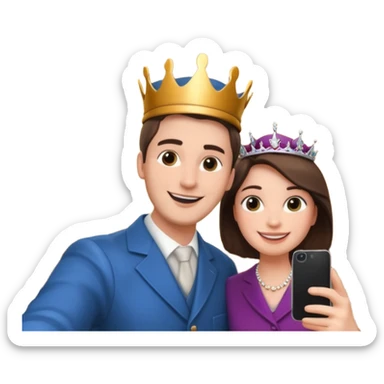 a man who's taking a selfie in a room with the statue of the queen elizabeth the II sticker