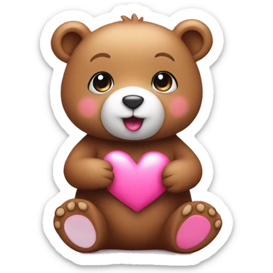 A cute little bear holding a pink heart  sticker