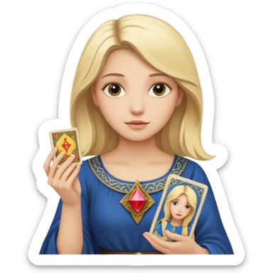 Girl with blond hair holding the tarot cards sticker