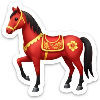 Chinese new year 马，我要有新年气氛的… 背景可以加屋子等吗… 可以加 新年快乐 2026 字眼吗？ sticker