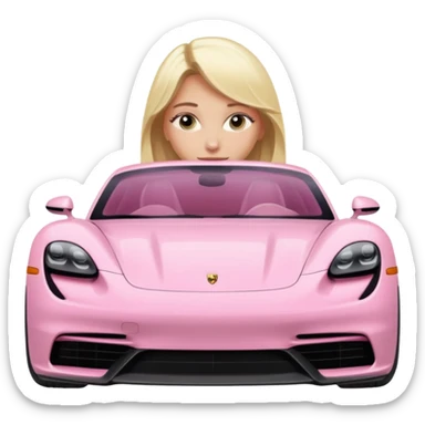 Pink porsche taycan with blonde girl in front of it sticker