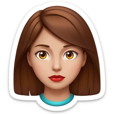woman with brown hair and a chaotic, negative aura, bold expression, Apple emoji style sticker