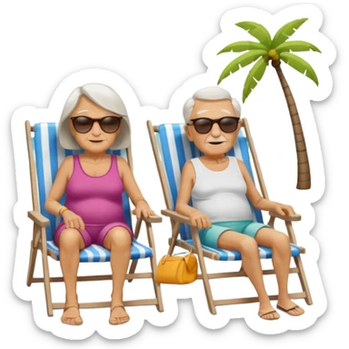 an emoji that shows elderly one woman and one man, both are retired and are lying in sun-chairs at the beach to recover from retiring-stress sticker