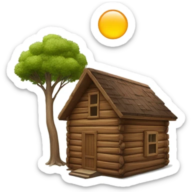 Wood Cabin near tree, 5 stories tall solar  sticker