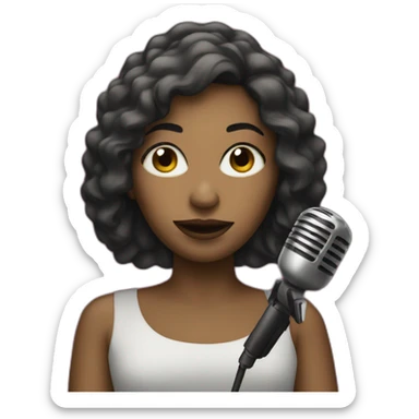 female musician with a microphone sticker