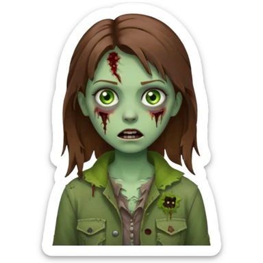 girl zombie with brown hair and green eyes sticker