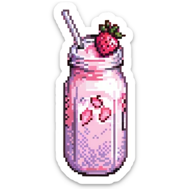 strawberry milkshake with pink hue and cherry on top sticker