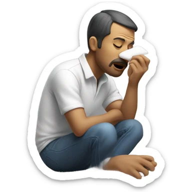 Man smelling line of sugar sticker