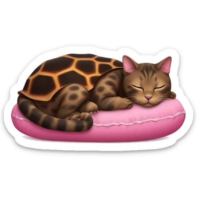 tortoise shell cat sleeping on a pink pillow sticker