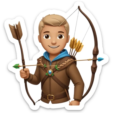 The classic hunter image with a bow and arrow on his back, dressed in brown with some animal made decorations sticker