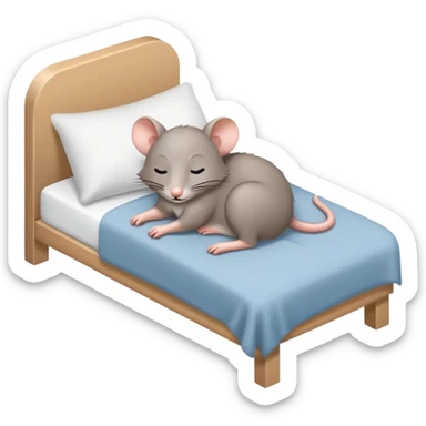 Crea una imagen de un rato adorable gris parecido a este 🐭 donde este duermiendo en una cama y de su cabeza aparezca esto 💤 indicando q está muy dormido.  sticker